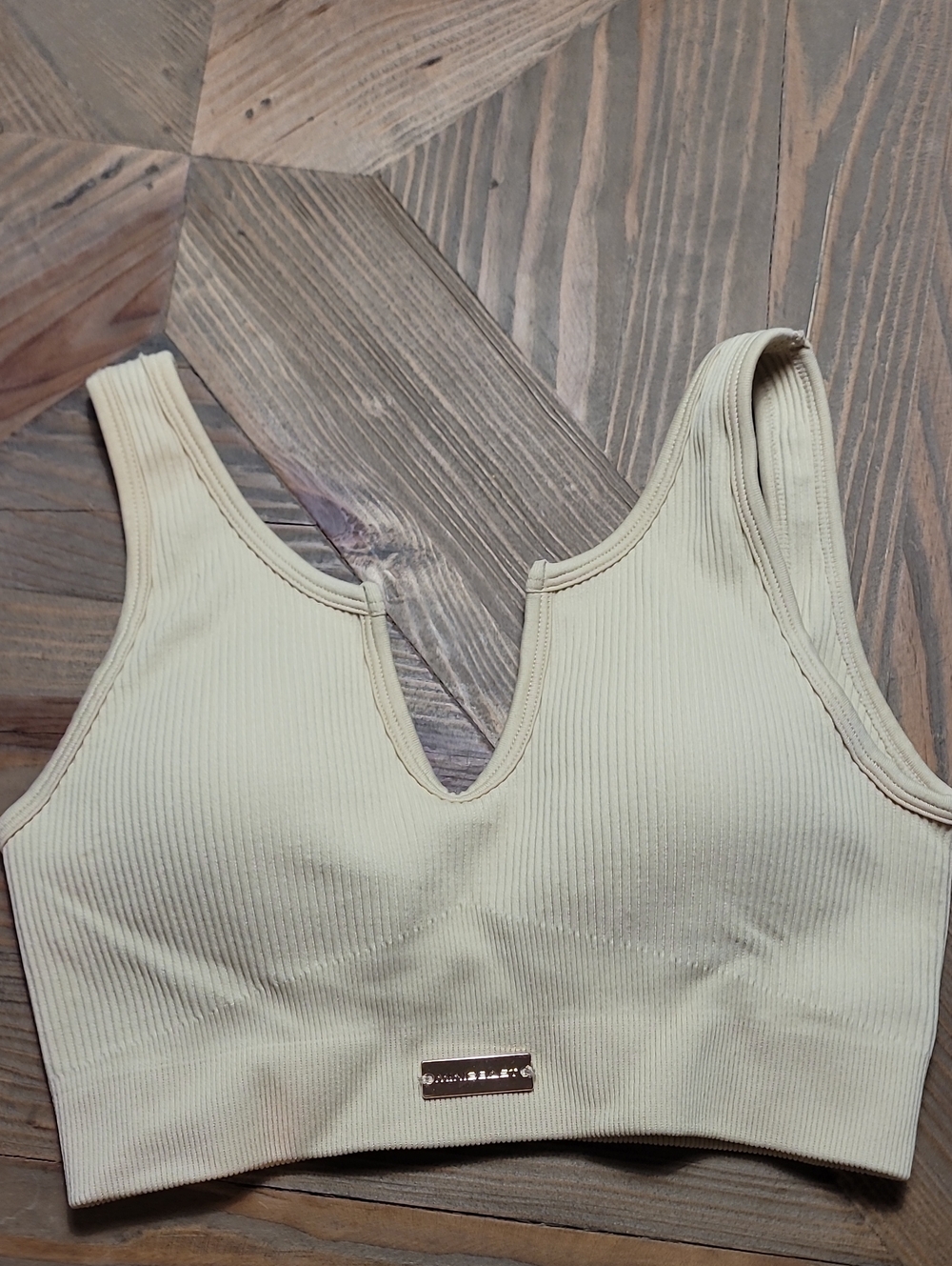Seamless Ribbed V-Neck Bralette in Cream - Women Crop Tank